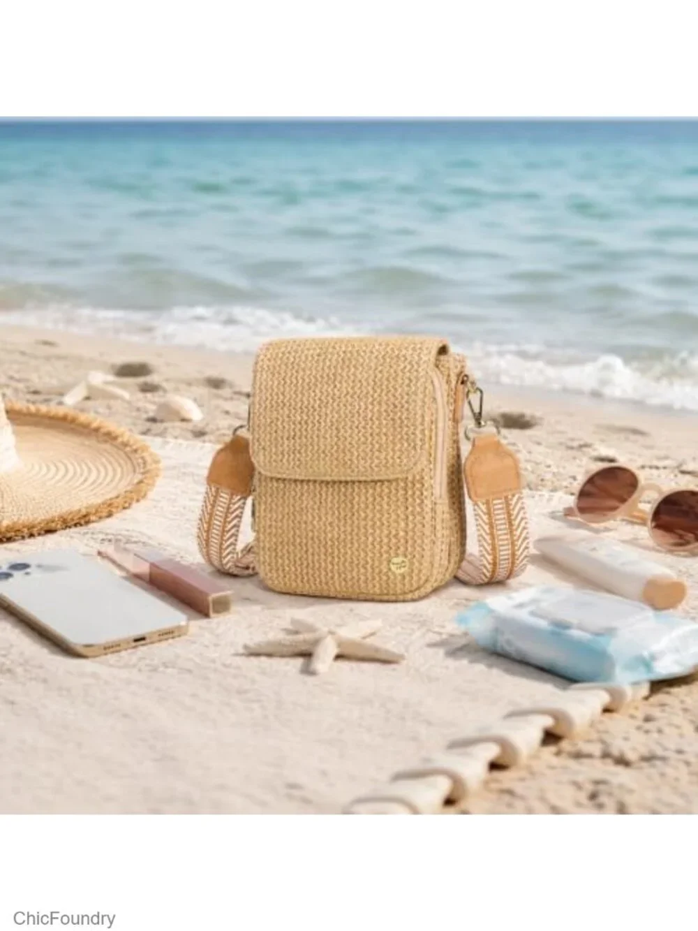 Faux Straw Crossbody Bag Small RFID Woven Phone Purse Summer Beach Travel